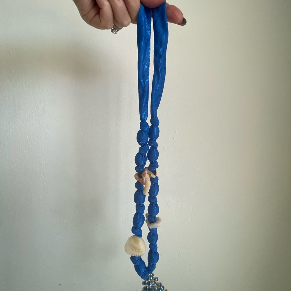 Blue Beaded Necklace with Shell Accents. Handmade by me!